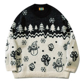 Threebooy American Cartoon Christmas Knitted Sweaters Vintage Crew Neck Color Matching Pullovers Causal Loosed Fresh Couple Jumpers Winter