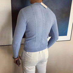 Threebooy Men Twist Knitted Sweater 2024 New Autumn Winter Genderless Fashion Comfort Solid Color Slim Stand Collar Simple Sweater Unisex