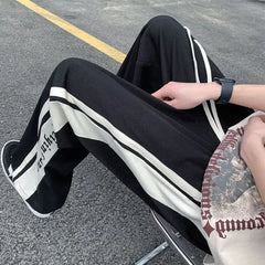 Threebooy Man Sports Pants Thin Trousers Striped Straight Summer Xxxl Loose Sport Korean Popular Clothes Y2k Baggy Gym Sweatpants for Men