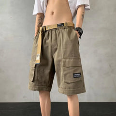 Threebooy Men Cargo Shorts Streetwear Unisex Hip Hop Elastic Waist Short Pants