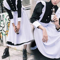 Threebooy Cosplay Costume Black And White Male Servant Clothes Autumn New Fashion British Style Long Cafe Sexy Maid Cat Ear Costume