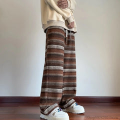 Threebooy Wide Leg Pants Men Women Autumn Winter Fashion Casual Straight Pants Loose Mopping Pants Harajuku Vintage Striped Black/Coffee