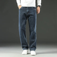 Threebooy New Spring and Autumn Men's Jeans, Loose, Comfortable, Straight, Business Casual, Versatile Wide-leg Business Trousers
