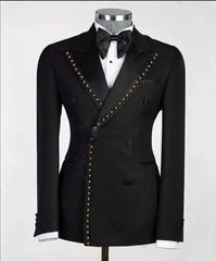 Threebooy Fashion Men‘s’ Suits 2 Piece Set With Gold Beads Custom One Button Slim Fit Tuxedo Wedding Formal Business Prom
