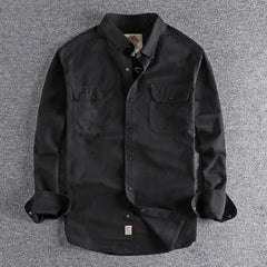 Threebooy Vintage Retro Men Cargo Shirt Jacket Canvas Cotton Khaki Military Uniform Light Casual Work Safari Style Shirts Mens Tops Shirt