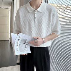 Threebooy Summer Clothing Men's Light Luxury Knitted Short Sleeve Polo Shirt Streetwear Button-down Korean Fashion Solid Color Knitwear