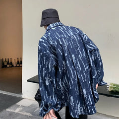 Threebooy Men's Wash Hole Long Sleeve Denim Shirts Camisa Masculina Slim Fit Hawaiian Casual Fashion Trend Blue Color Shirts M-2XL