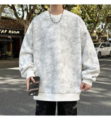 Threebooy Spring Casual Fashion Tie-dye Hoodies for Men Sweatshirt O Neck Black White Hip Hop Pullover Streetwear Korean Harajuku