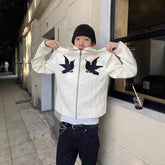 Threebooy 90s Streetwear American style high street embroidered jacket with jacquard design for men's top jacket