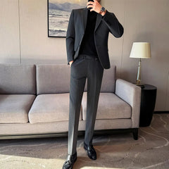 Threebooy High-End For Men 2 Piece Set Suit Slim Fit Crisp Stylish Casual Slim Fit Tuxedos Business Versatile Easy Care Wedding Groom