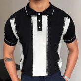 Threebooy Men's Business Slim-fit Knit Polo Shirt Light Luxury Leisure Button-down Short Sleeve Shirts Breathable Patchwork Knitwear M-3XL