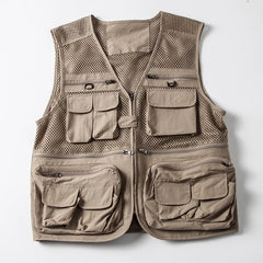 Threebooy Spring Summer Vest Thin Hollow Outdoor Leisure Multi-pocket Fishing Vest Photography Tooling Quick-drying Horse Clip Vest Jacket