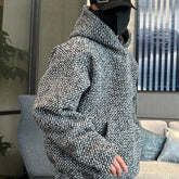 Threebooy Autumn Winter New Tweed Woven Heavy Hooded Sweatshirt For Men Fashion High-End Loose Pullover Versatile Casual Hoodie For Men