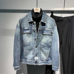 Threebooy Men's Cargo Denim Jacket 2025 Autumn Versatile Loose Wash Jacket Spring Men Women Unisex Wear Punk Spliced Pockets Jeans Coat