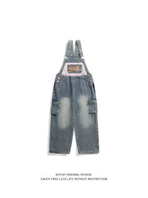 Threebooy American Retro Patch Embroidered Old Washing Denim Overalls Korean Fashion Men Women Vintage Jumpsuits Aesthetic Functional