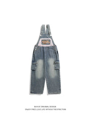 Threebooy American Retro Patch Embroidered Old Washing Denim Overalls Korean Fashion Men Women Vintage Jumpsuits Aesthetic Functional