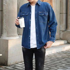 Threebooy Spring and Summer Thin Medium-thick Denim Shirt Workwear Men's Long-sleeved Construction Site Top Pure Cotton Breathable