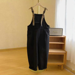 Threebooy American High-end Denim Overalls Korean High Street Loose Trendy Large-size Tooling Suspender Jumpsuit Aesthetic Chic Streetwear