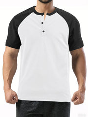 Threebooy Men Summer Casual Sporty Henley Collar Moisture Wicking Loose Color Block Polo Shirt