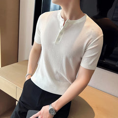 Threebooy Men Summer Leisure Short Sleeve T-shirts/Male Round Collar Slim Fit Lce Silk Knitting T-Shirts Tees Plus Size S-3XL