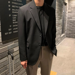 Threebooy Korean men's casual suit jacket, Korean version trendy suit, autumn loose black single west top
