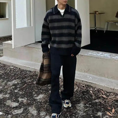 Threebooy Autumn New Men's Contrast Striped Sweater American Retro Fashion High Street Hip Hop Loose Casual Niche Men's Jacket