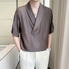 Threebooy Korean Fashion Summer Design Men's Shirt Versatile Half Sleeved Casual Pullover Lazy Streetwear Social Shirts Men Clothing