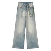 Threebooy Hip Hop Jeans Men Streetwear Punk Chain Decoration Denim Pants Harajuku Vintage Baggy Casual Wide-leg Pants Unisex Trousers
