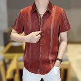 Threebooy High Quality Ice Silk Shirt for Men Summer Short Sleeve Tie Dye Lapel Casual Shirt Versatile Streetwear Social Men Clothing