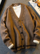 Threebooy Vintage Preppy Sweater High-end Light Mature Style V-neck Cardigan Men Winter New High-end Handsome Pullover Men's Jacket Urban