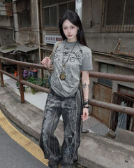 Threebooy American High Street Streetwear Jeans Men Spliced Heavy Industry Graffiti Distressed Zipper Jeans Men and Women Same Style