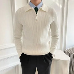 Threebooy Autumn/Winter New Arrival Korean-Style Loose-Fit Men's POLO Half-Zip Knitted Sweater Casual Scene Fashionable T-Shirt