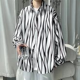 Threebooy Men's Long Sleeve Striped Shirts Spring New Korean Button Up Shirt Unisex Fashion Casual Oversize Blouse Printed Clothing