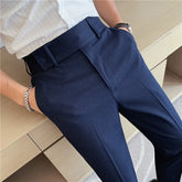 Threebooy Spring Men Pants Korean Slim Fit Men Casual Ankle Length Pants Streetwear Men High Quality Black Blue Dress Suit Trousers