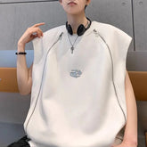 Threebooy Mens Vest Metal Zipper Deconstructed Tank Top Summer Niche Streetwear Personality Youth All-Match T-Shirt Men'S Clothing 2024