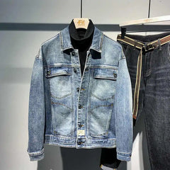 Threebooy Men's Cargo Denim Jacket 2025 Autumn Versatile Loose Wash Jacket Spring Men Women Unisex Wear Punk Spliced Pockets Jeans Coat