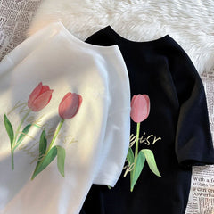 Threebooy Summer Men's Fashion Trend Short Sleeve T-shirt Flower Printing Popular T Shirt 4 Color Round Neck Tshirts Big Size M-5XL