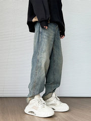 Threebooy Men's Fashion Korean Jeans Baggy Straight Vintage Denim Pants High Street Hip Hop High Quality Trousers Streetwear Male Clothes
