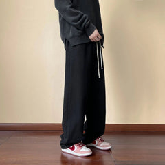 Threebooy Men's Wide Leg Jeans Straight Elastic Waist Baggy Casual Korean Fashion Retro Oversize Male Drawstring Design Pants