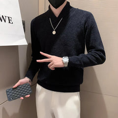 Threebooy Men High Quality Casual Knit Sweaters/Male Slim Fit High Quality Solid Color V-neck Casual Pullover Man Knit Sweaters S-3XL