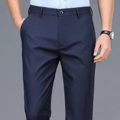 Threebooy Summer Thin Male Casual Pants Men's Lyocell Breathable Trousers Length Straight Simple Office Black Navy Work Pants