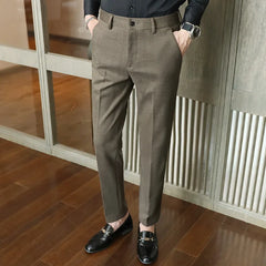 Threebooy Autumn Winter New Woolen Suit Pants High Quality Striped Slim Fit Dress Pants Men's Formal Business Office Social Trousers