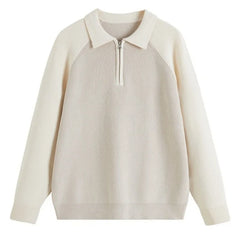 Threebooy New American Chic Men Polo Sweater Luxury Trendy Business Zip-up Knit Solid Color Pullover Leisure Slim-fit Long Sleeve Knitwear