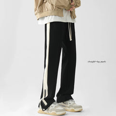Threebooy Men's Contrast Color Zipper Split Loose Casual Pants Large Cotton High Quality Sweatpants Solid Color Fashion Trousers