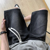 Threebooy Loose Fit Denim Shorts men Elastic Waist Drawstring Washed Casual Summer Vintage Distressed Streetwear Comfort Stretch Fashion