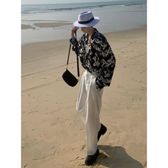 Threebooy Fashion Korean Spring New Long Sleeve Men Shirt Loose Casual Personality Print Turn-down Collar Pocket Simple Shirts