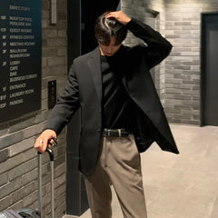 Threebooy Korean men's casual suit jacket, Korean version trendy suit, autumn loose black single west top