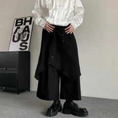 Threebooy Japanese Gothic Dark Style Pants Skirt Irregular Layered Pants Hakama Autumn Fashion Streetwear All-Match Samurai Pants Unisex
