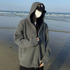 Threebooy Vintage Zipper Hooded Cardigan Sweater Spring Autumn New Style Lazy Style Casual Knitted Top