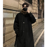 Threebooy Men's Lamb wool Patchwork Woolen Overcoat Men High-end Stand Collar Casual Loose Korean Style Winter New Elegant Trench Coat